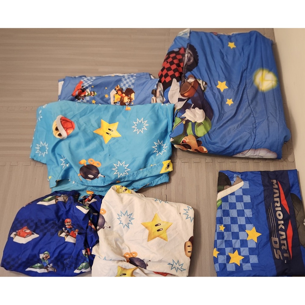 Mario Kart Nintendo Bedding Set Blue Mario Luigi Donkey Kong Racing Sheets TWIN